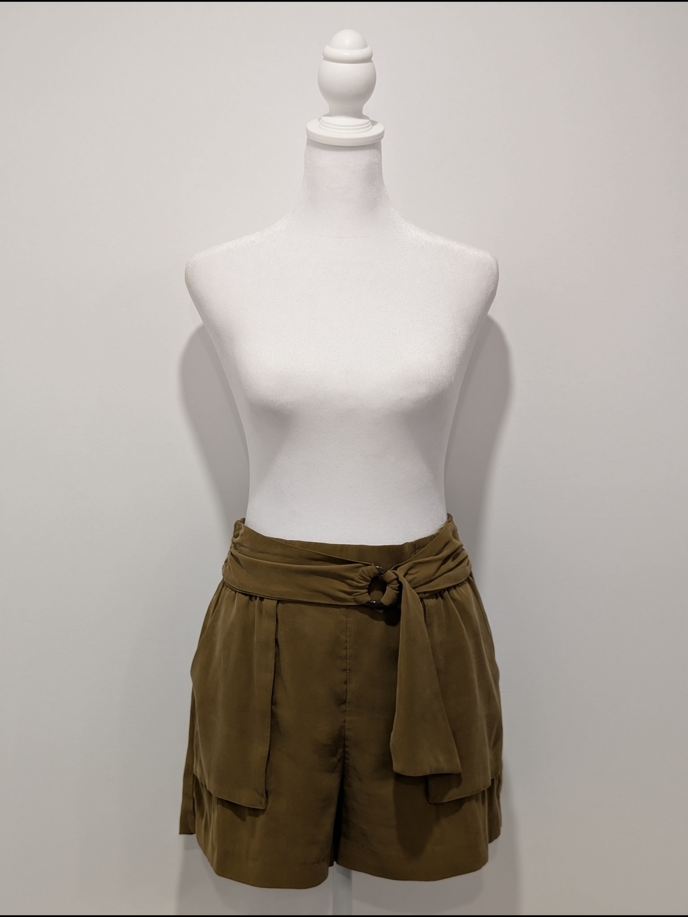 Dynamite High-Waist Paperbag Shorts with Ring Belt - Khaki Brown - Picture 1 of 9